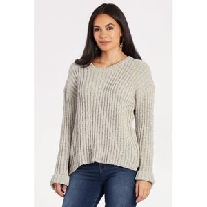 Moon River Crew Neck Chunky Knit Long Sleeve Pullover Sweater Gray Size Small